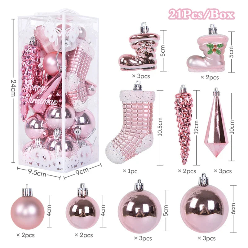 Rynx Christmas Ball Ornament Set Large Christmas Tree Hanging Decoration Snowflake Merry Christmas Decoration for Home 2025 New Year Party Gift