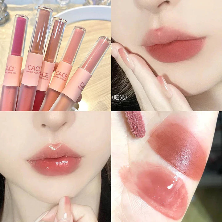 Rynx | Double Head Lip Lacquer Mirror Gel Lipstick Matte Fog Lip Mud Long-lasting Moisturizing Lip Gloss Tint Korea Makeup Women Cosmetics