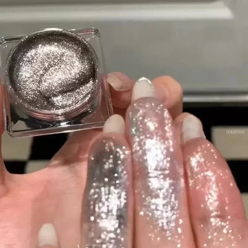 Rynx | Glitter Punk Smoky Black Eyeshadow Gel Makeup Palette Metallic Dark Silver Wet Eyes Shadow Highlighter Pearls Pigments Cosmetics