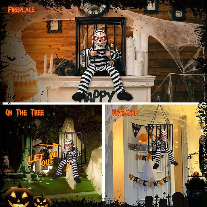 Rynx | Halloween Decoration Scary Speech Skeleton Captive Animatronic Prank With Light Sound Home Motion Sensor Halloween Props