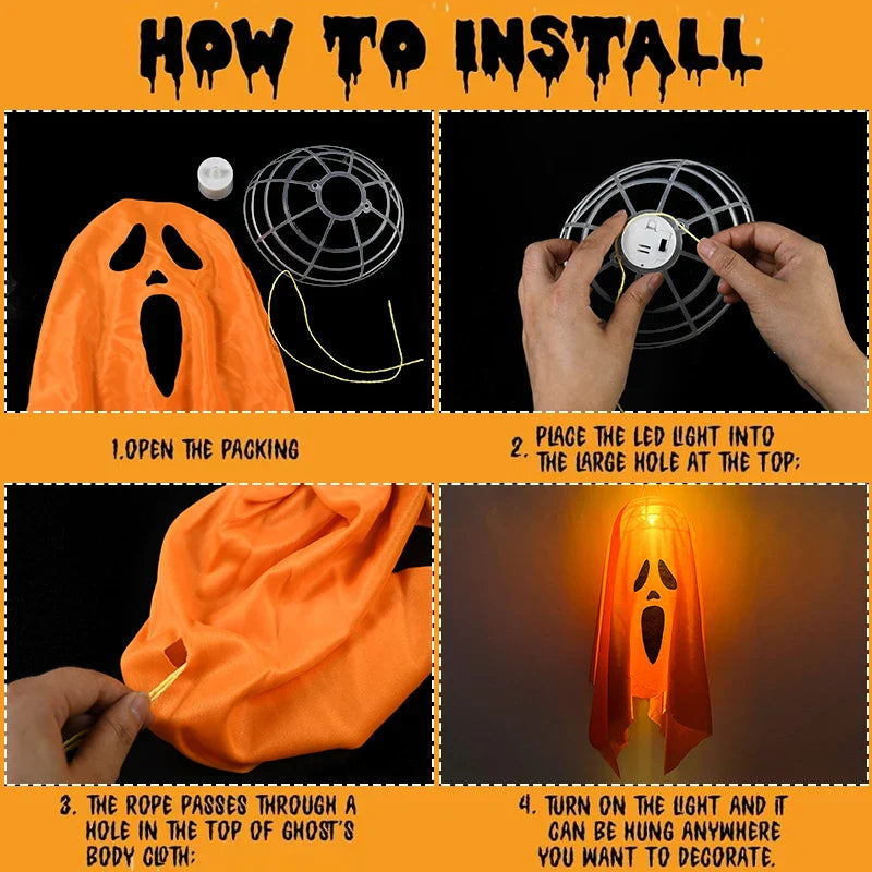 Rynx | Halloween Party LED Light Ghost Home Indoor Outdoor Decoration Supplies Haunted House Bar Hanging Horror Props with Lights