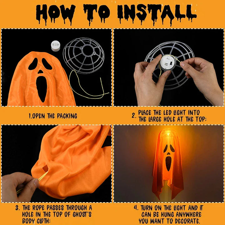 Rynx | Halloween Party LED Light Ghost Home Indoor Outdoor Decoration Supplies Haunted House Bar Hanging Horror Props with Lights