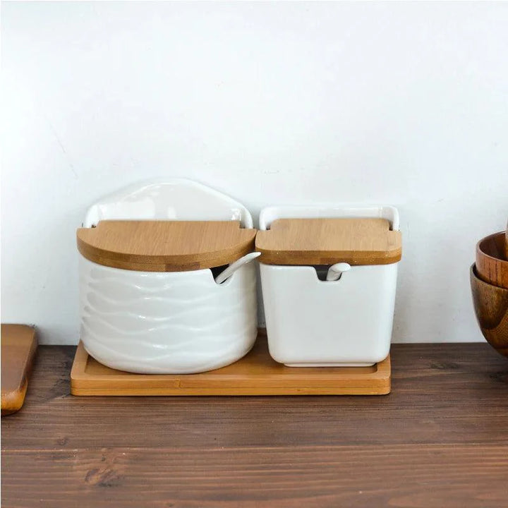 Lisslune | Chic European ceramic spice storage set with salt box & spice organizer