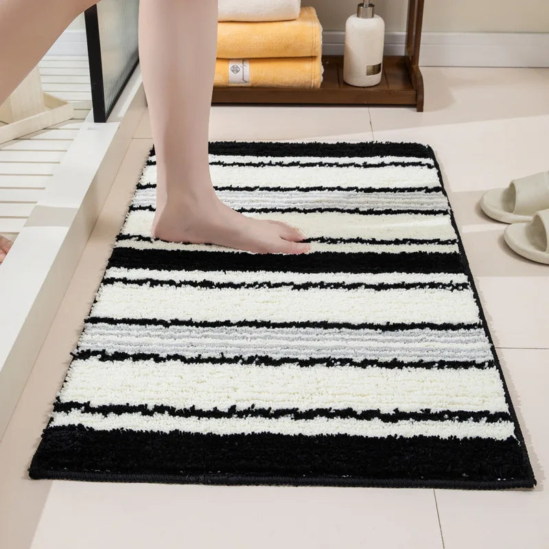 Rynx | Tufting Black White Bathroom Mat Soft Geometric Stripes Bath Mat Carpet Living Area Pad Non-Slip Neat Cover Living Room Decor