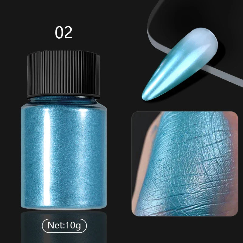 Rynx | Aurora Pearl White Nails Glitter Dust Chrome Gradient Rubbing on Powder Mirror Reflective Magnetic Pigment Nail Art Decorations