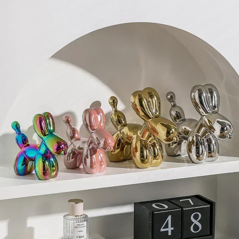 Lisslune | Nordic Ceramic Balloon Dog Sculpture Gold Animal Decorations Statue Living Room Ornaments Creative Desktop Ornament Home Decor