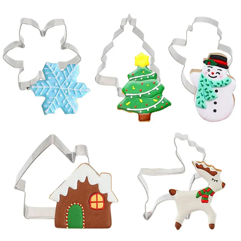 Rynx 5-piece Christmas Cookie Cutter Set Gingerbread Man Christmas Tree Cookie Pattern Stamp 2024 Christmas Party New Year Baking Accessories
