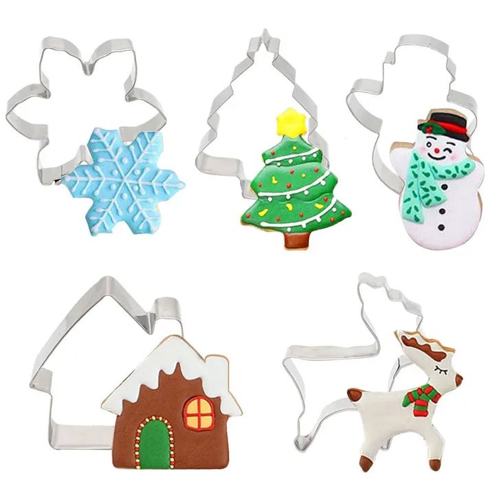 Rynx 5-piece Christmas Cookie Cutter Set Gingerbread Man Christmas Tree Cookie Pattern Stamp 2024 Christmas Party New Year Baking Accessories