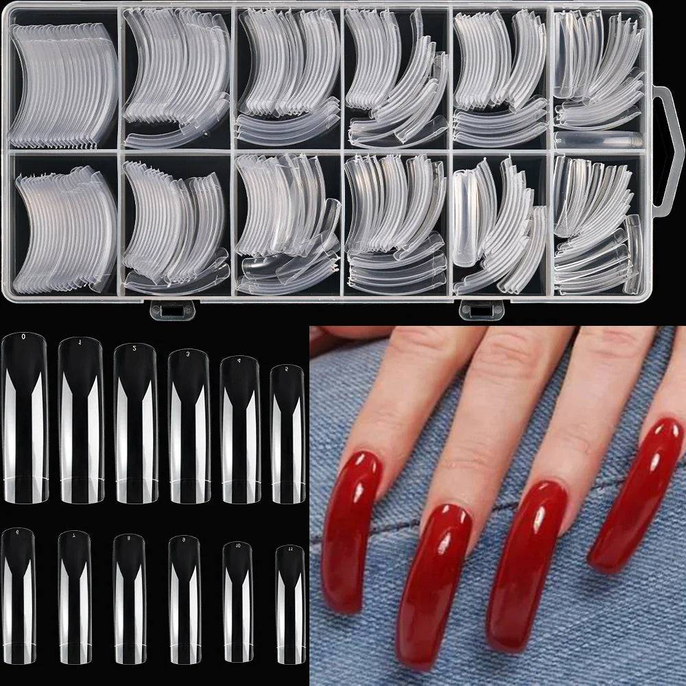 Rynx | 240PC Hawk Curve Long Square Plastic Nails 12 Size XXL Extra Deep Curve Full Cover Acrylic Artificial Tips Eagle Claw Nail Extension Tip