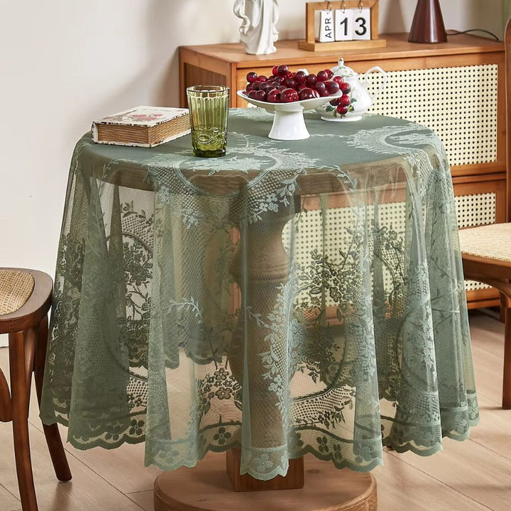 Lisslune | Sheer Lace Round Floral Tablecloth