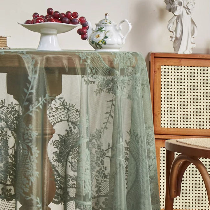 Lisslune | Sheer Lace Round Floral Tablecloth