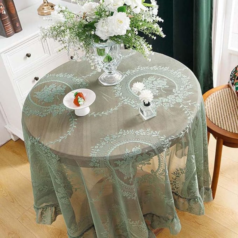 Lisslune | Sheer Lace Round Floral Tablecloth