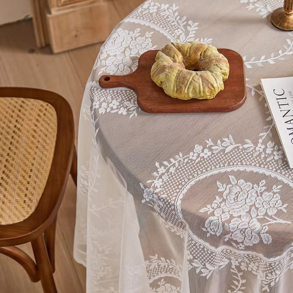 Lisslune | Sheer Lace Round Floral Tablecloth