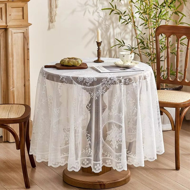 Lisslune | Sheer Lace Round Floral Tablecloth