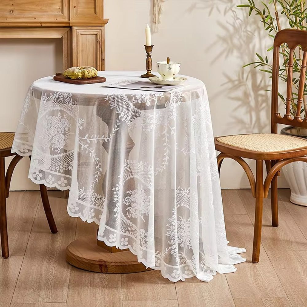 Lisslune | Sheer Lace Round Floral Tablecloth