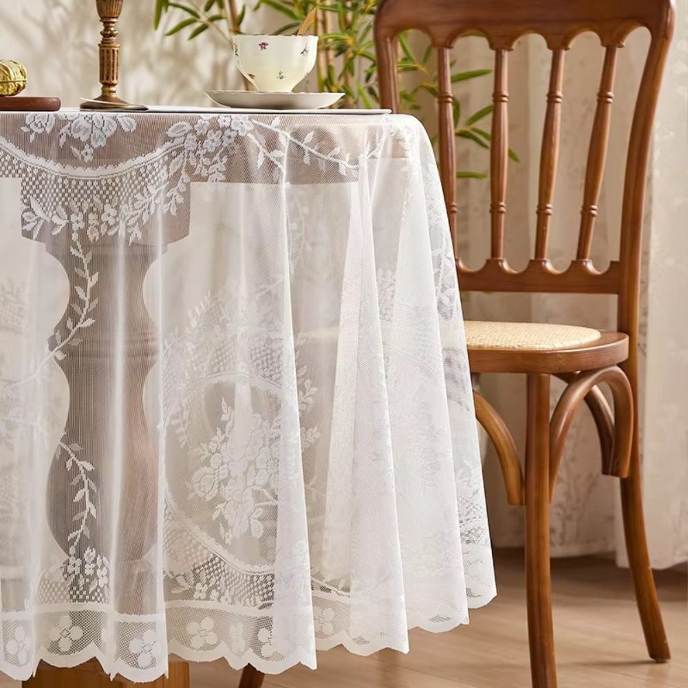 Lisslune | Sheer Lace Round Floral Tablecloth