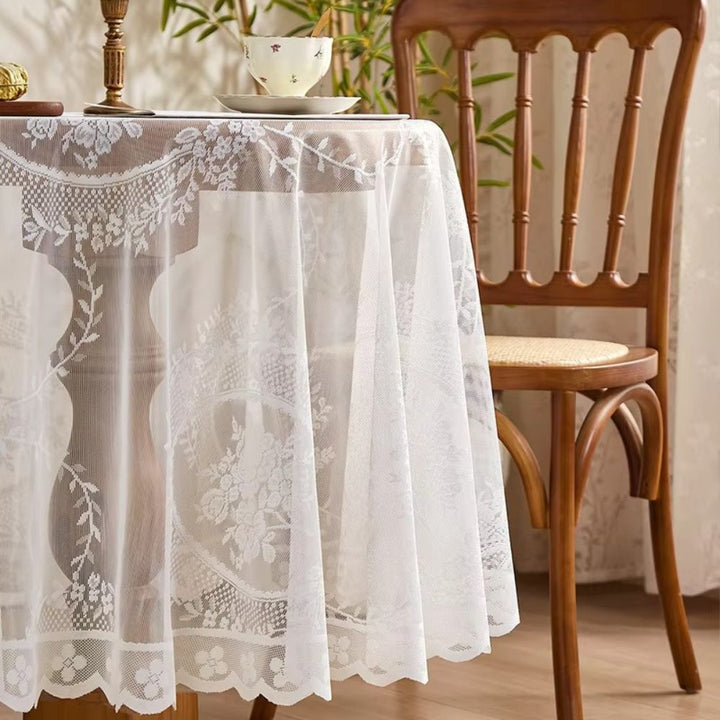 Lisslune | Sheer Lace Round Floral Tablecloth