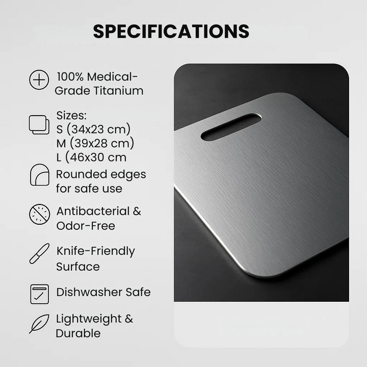 Lisslune | Medical Grade Titanium Cutting Board | Durable, Non-porous Surface for Safe Food Preparation & Kitchen Use