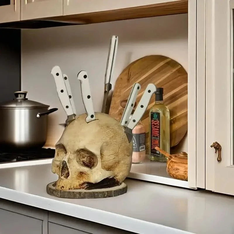 Lisslune | Gothic Skull Knife Holder Kitchen Decor Rack