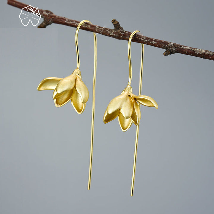 Skorter | 18K Gold Elegant Magnolia Flower Dangle Earrings