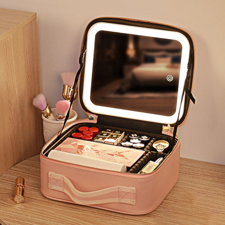 Lisslune | Portable Travel Makeup Case with LED Mirror & Adjustable Light