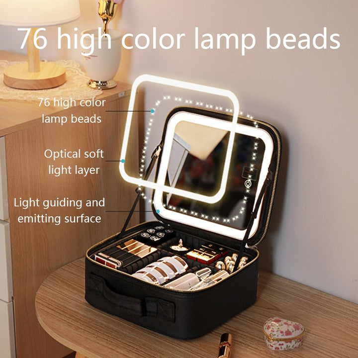 Lisslune | Portable Travel Makeup Case with LED Mirror & Adjustable Light