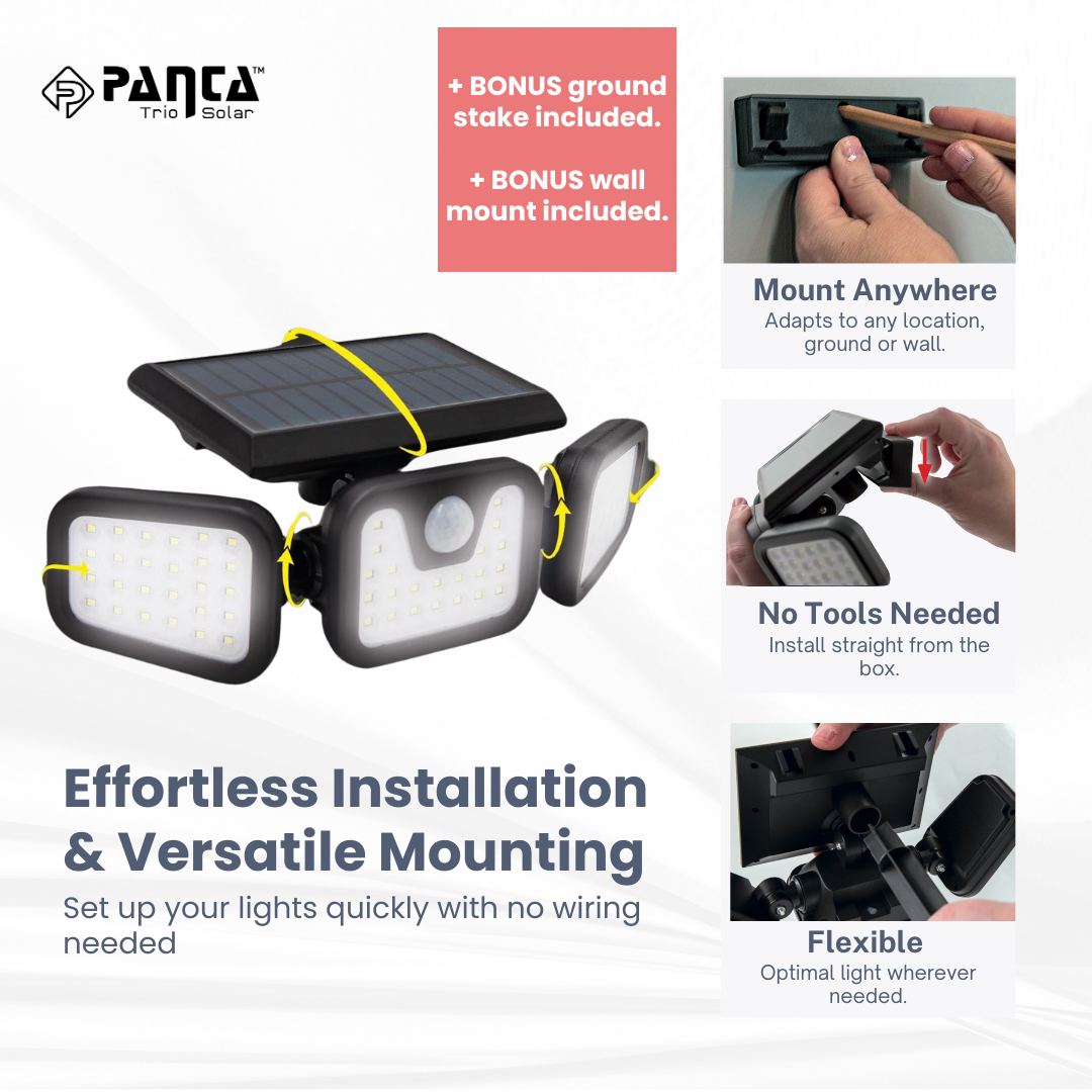 Lisslune | Solar-Powered Outdoor Lights – Panta Trio with Motion Sensor for Garden & Security Lighting