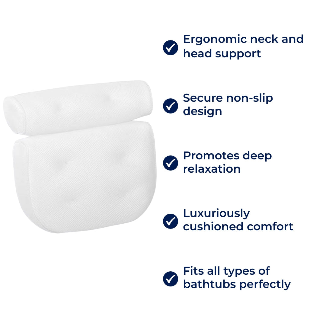 Lisslune | SoakUp Bath Pillows UK – Neck & Head Support Cushion – Non-Slip – Soft & Comfortable – Fits All Bathtubs – Enhances Relaxation