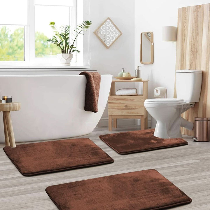Lisslune | 3-piece Memory Foam Bath Mat Set with Non-slip Bottom