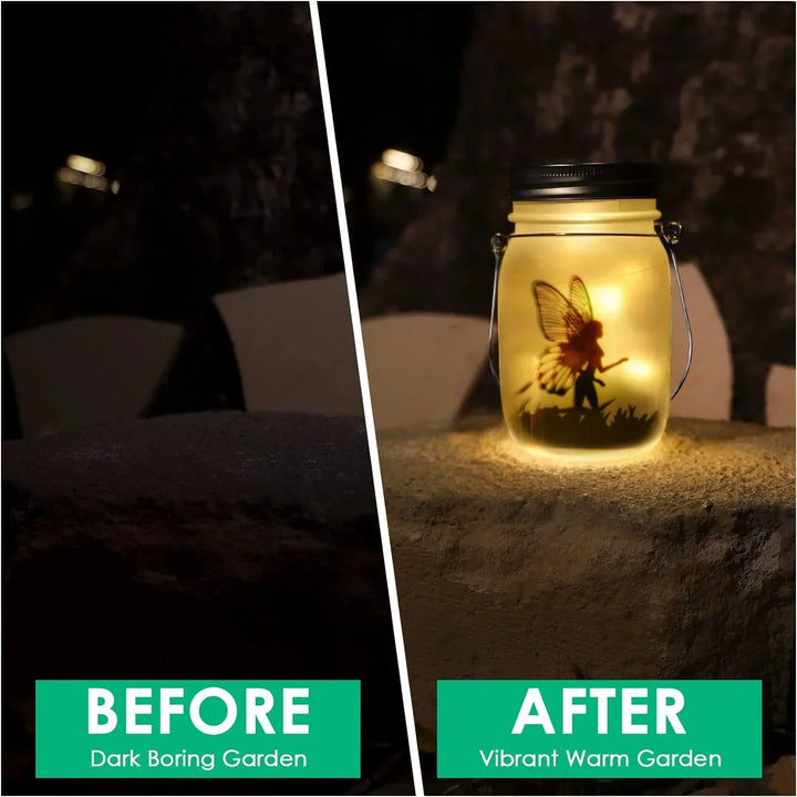 Lisslune | Glass Fairy Lamp - Solar Mason Jar Lantern, IP65 Waterproof Outdoor Hanging Light