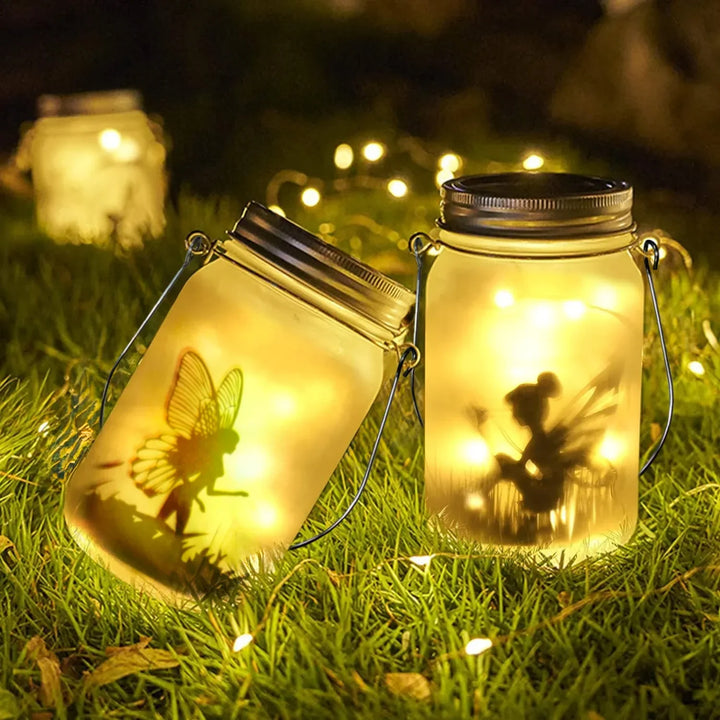 Lisslune | Glass Fairy Lamp - Solar Mason Jar Lantern, IP65 Waterproof Outdoor Hanging Light