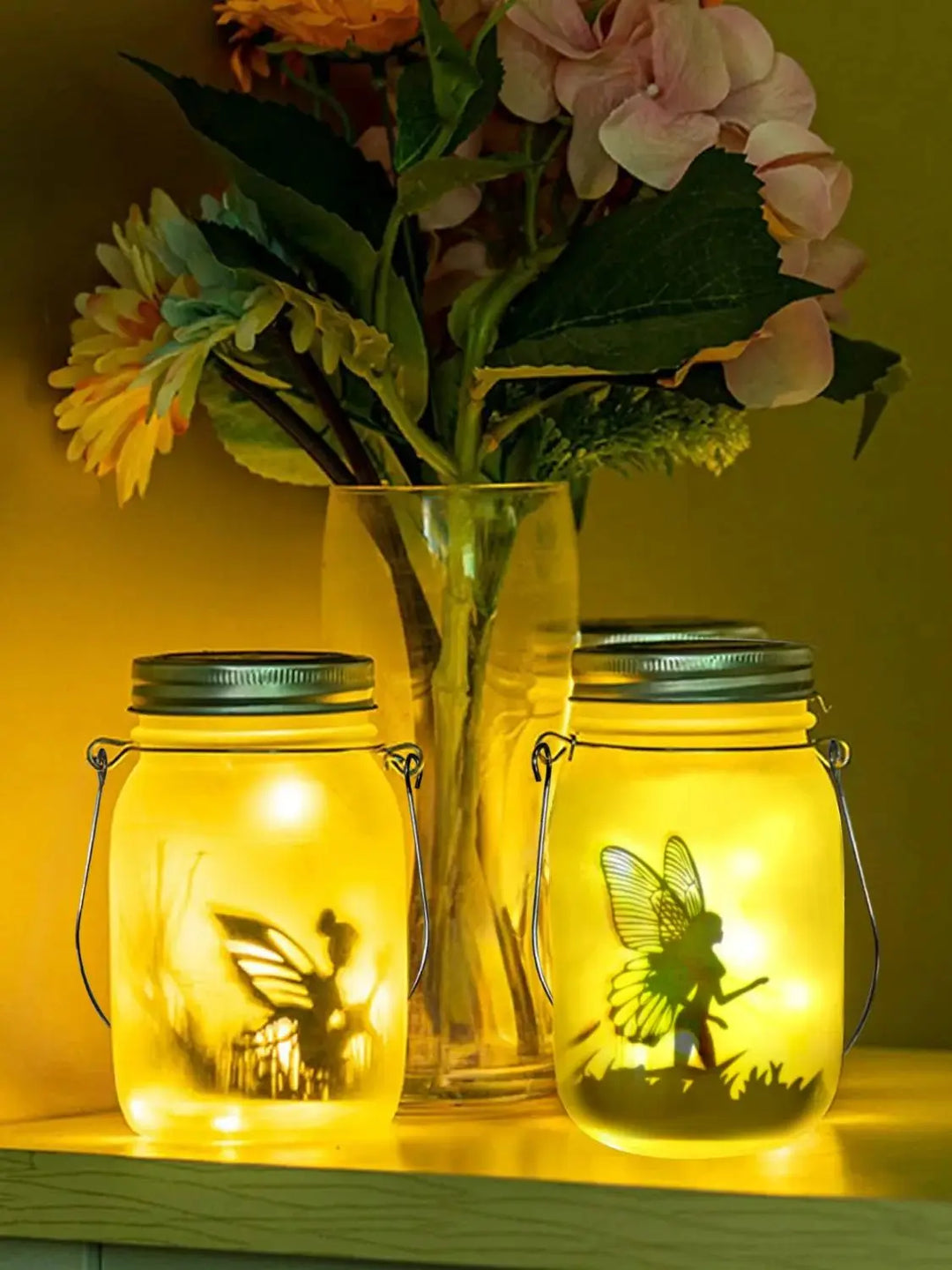 Lisslune | Glass Fairy Lamp - Solar Mason Jar Lantern, IP65 Waterproof Outdoor Hanging Light