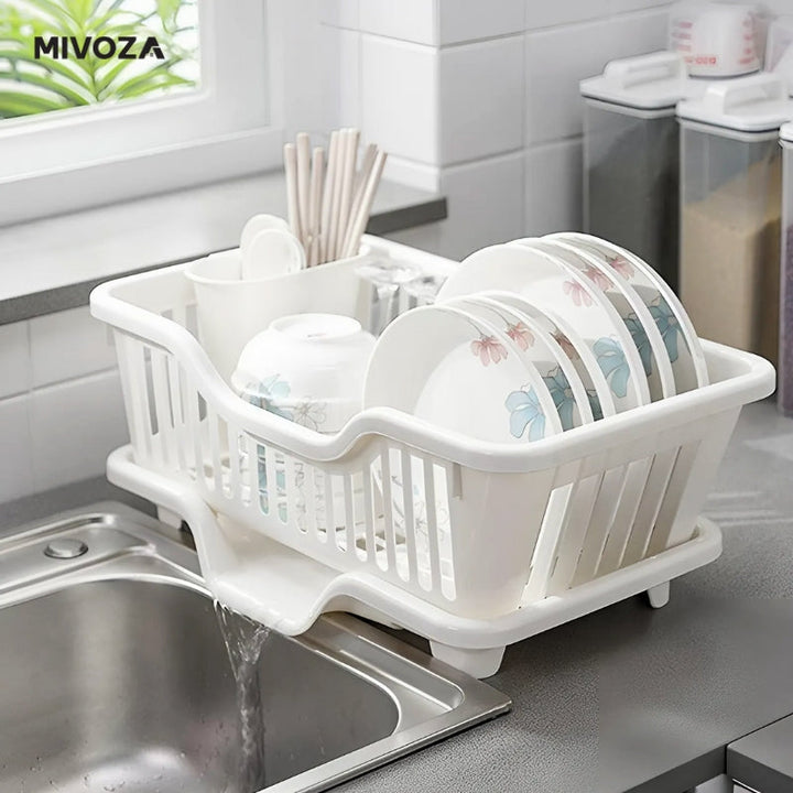 Lisslune | Compact Dish Drying Rack with Drip Tray
