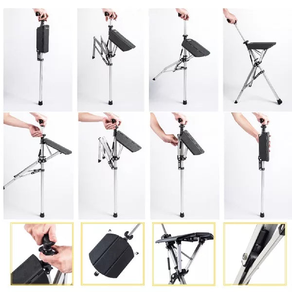 Lisslune | SitWalk Foldable Walking Stick – Walking Stick with Sitting Function and Ergonomic Grip