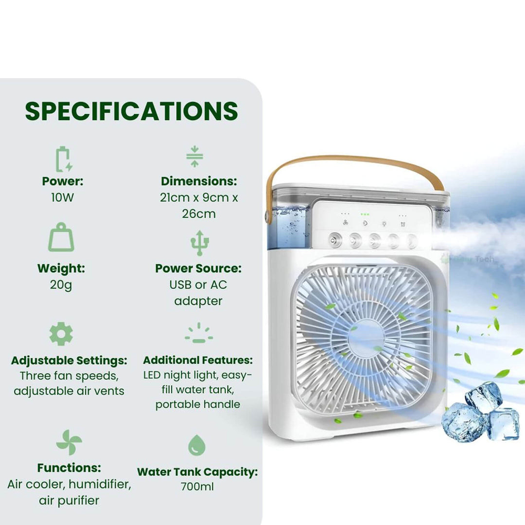 Lisslune | 3-in-1 Air Cooler Humidifier | Portable, Adjustable Fan Speeds & Ideal for Bedrooms, Offices & Small Spaces