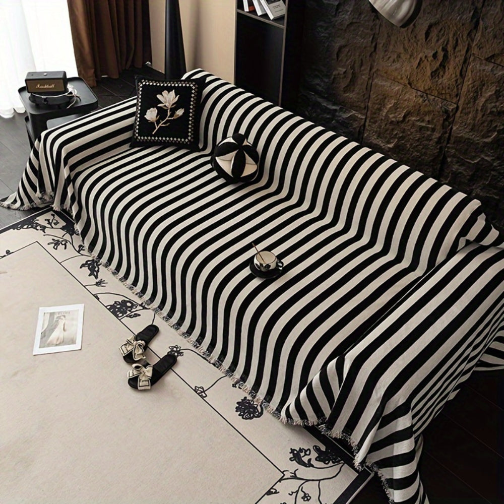 Lisslune | Striped Chenille Black White Sofa Cover