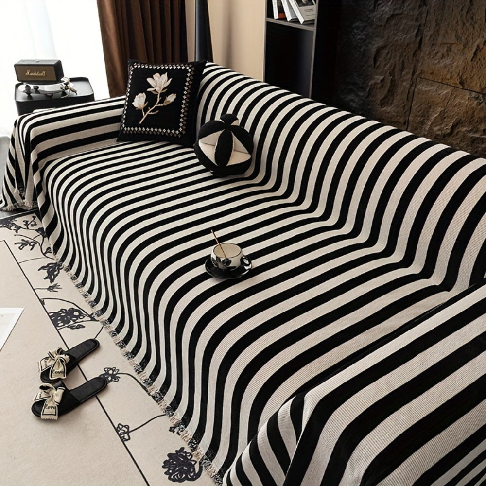 Lisslune | Striped Chenille Black White Sofa Cover