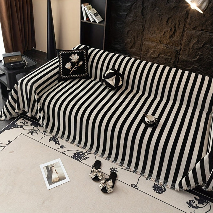 Lisslune | Striped Chenille Black White Sofa Cover