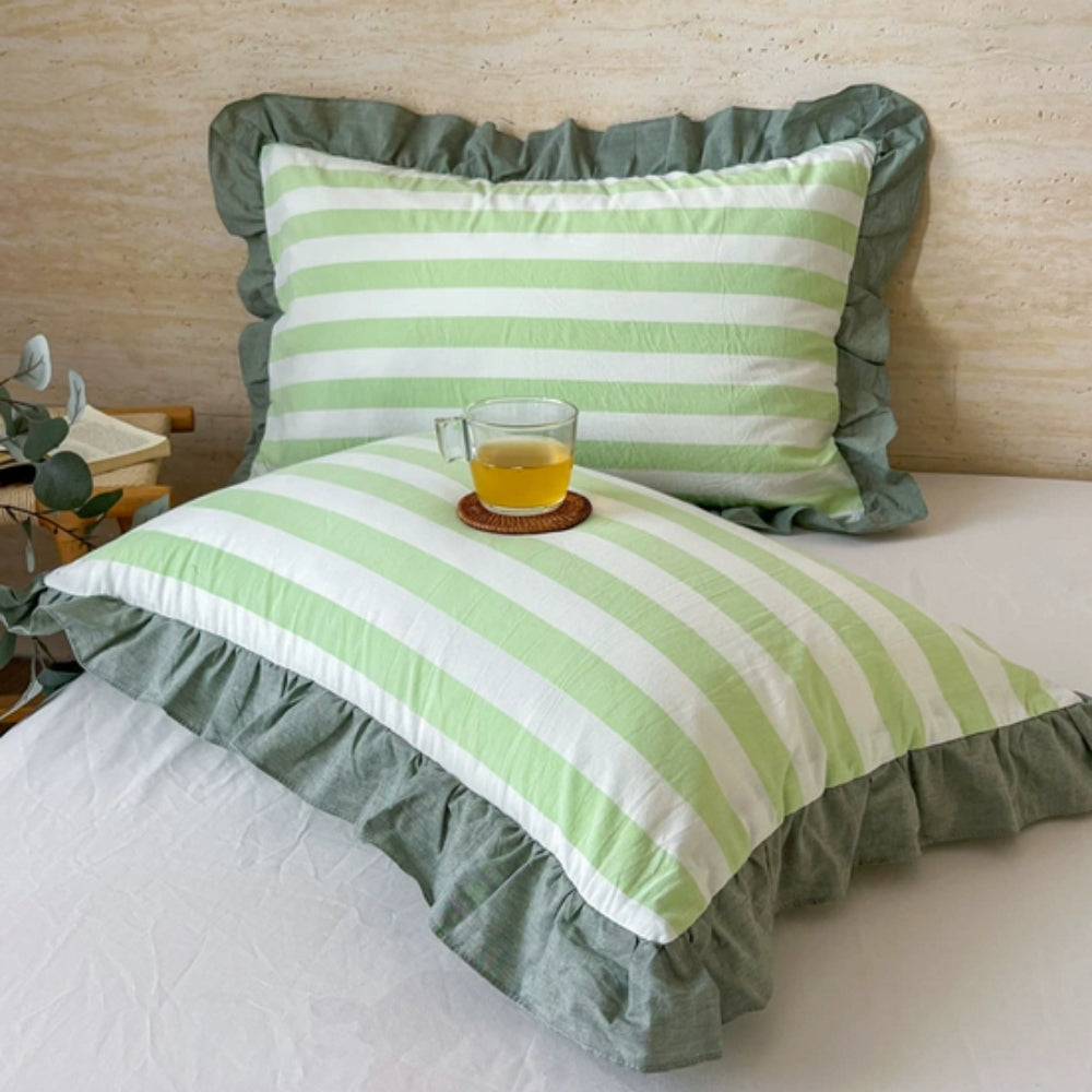 Lisslune | Striped Ruffled Lace Pillowcases in Multiple Colors