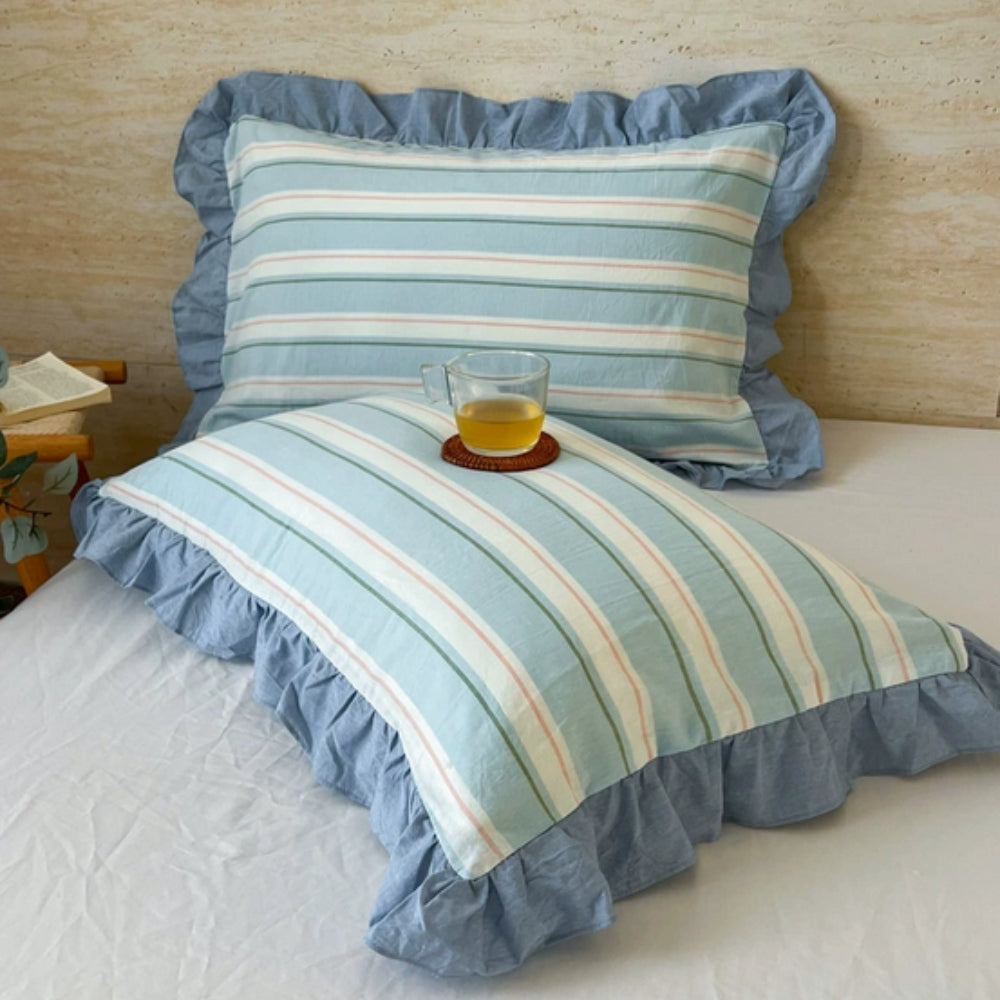Lisslune | Striped Ruffled Lace Pillowcases in Multiple Colors
