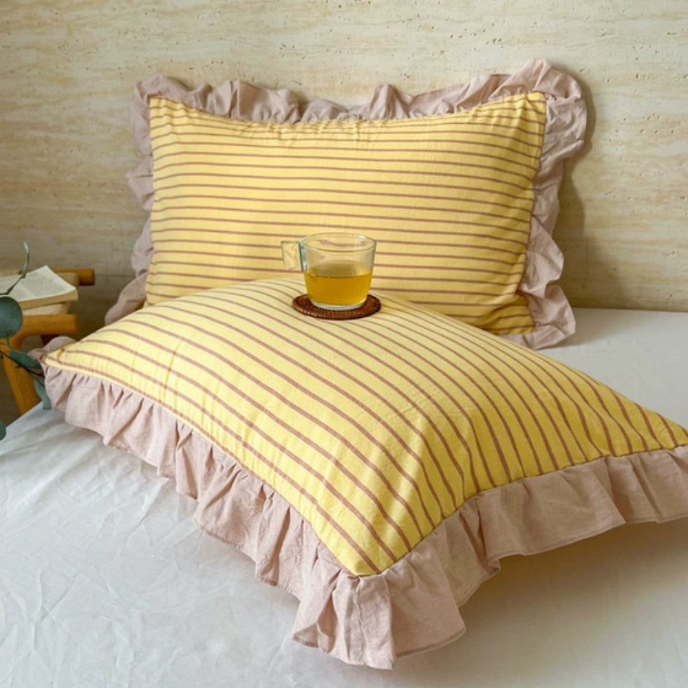 Lisslune | Striped Ruffled Lace Pillowcases in Multiple Colors