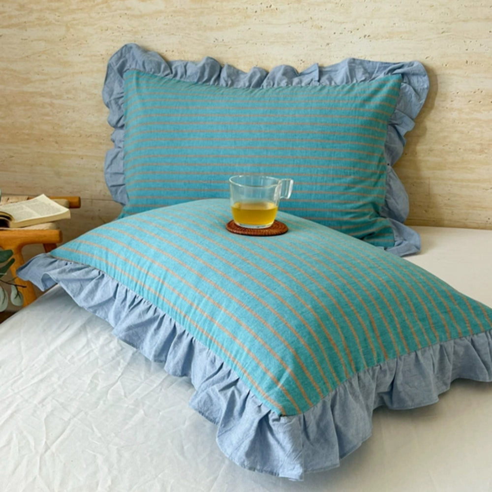 Lisslune | Striped Ruffled Lace Pillowcases in Multiple Colors