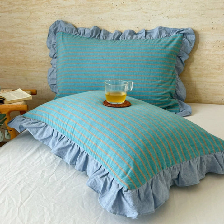 Lisslune | Striped Ruffled Lace Pillowcases in Multiple Colors