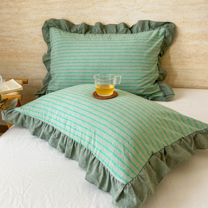 Lisslune | Striped Ruffled Lace Pillowcases in Multiple Colors