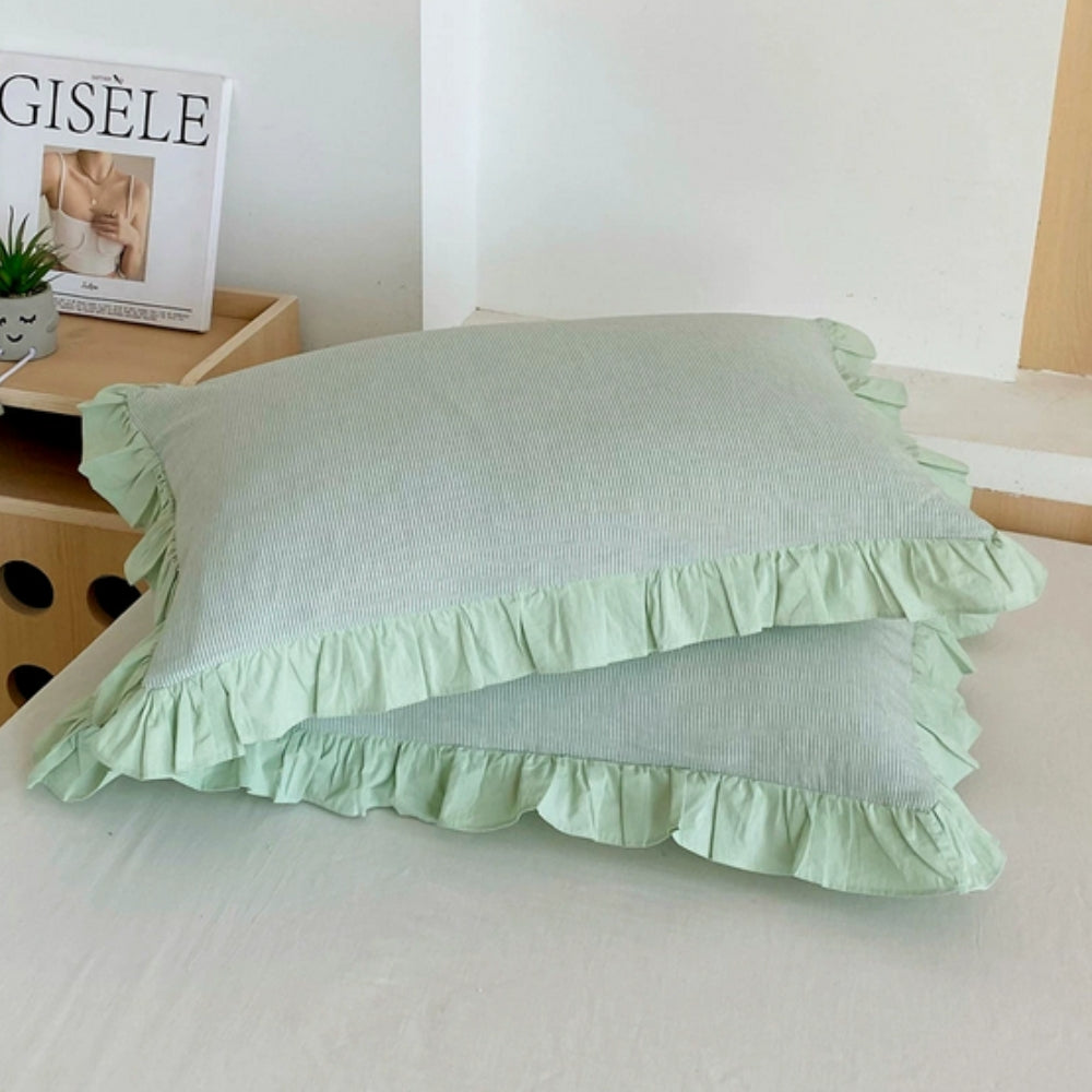 Lisslune | Striped Ruffled Lace Pillowcases in Multiple Colors