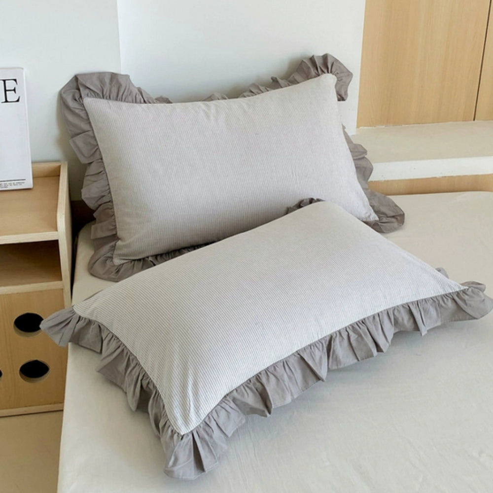 Lisslune | Striped Ruffled Lace Pillowcases in Multiple Colors
