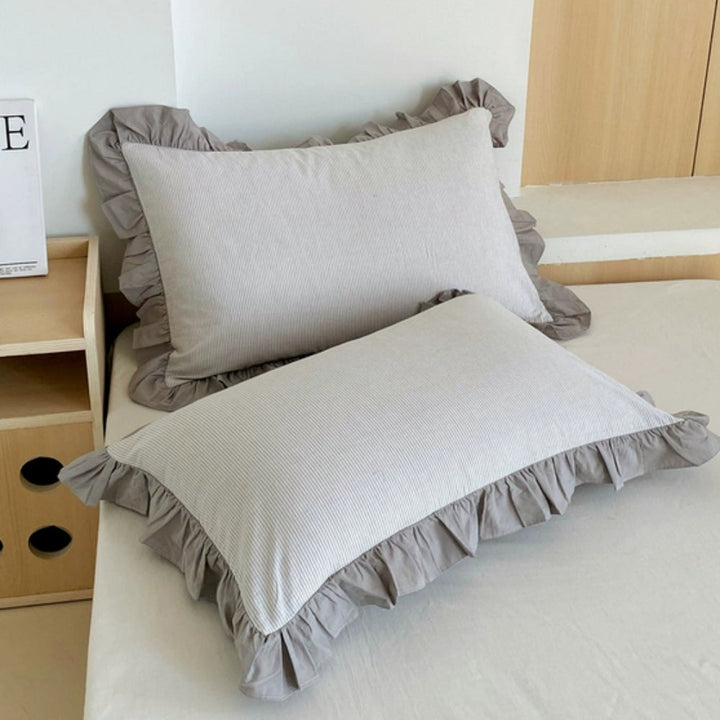 Lisslune | Striped Ruffled Lace Pillowcases in Multiple Colors