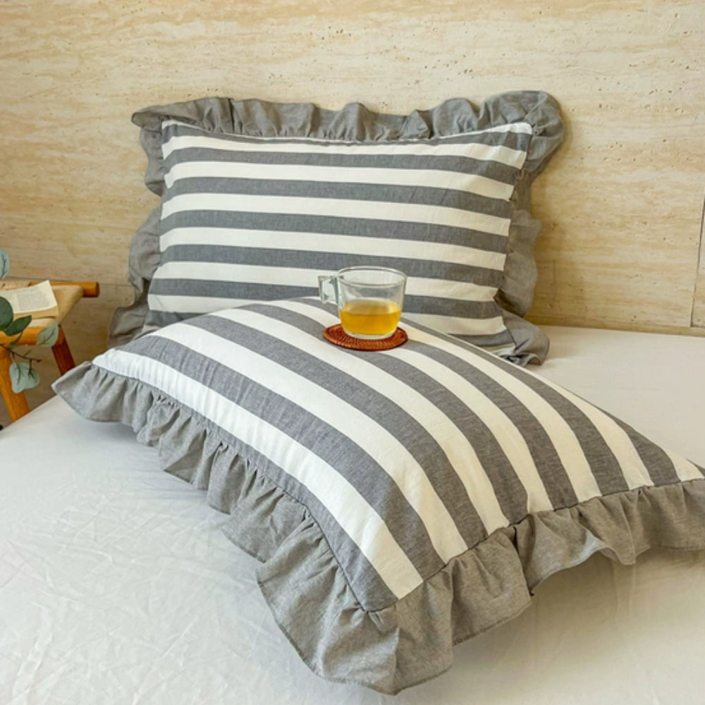 Lisslune | Striped Ruffled Lace Pillowcases in Multiple Colors