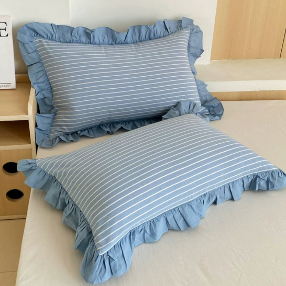 Lisslune | Striped Ruffled Lace Pillowcases in Multiple Colors