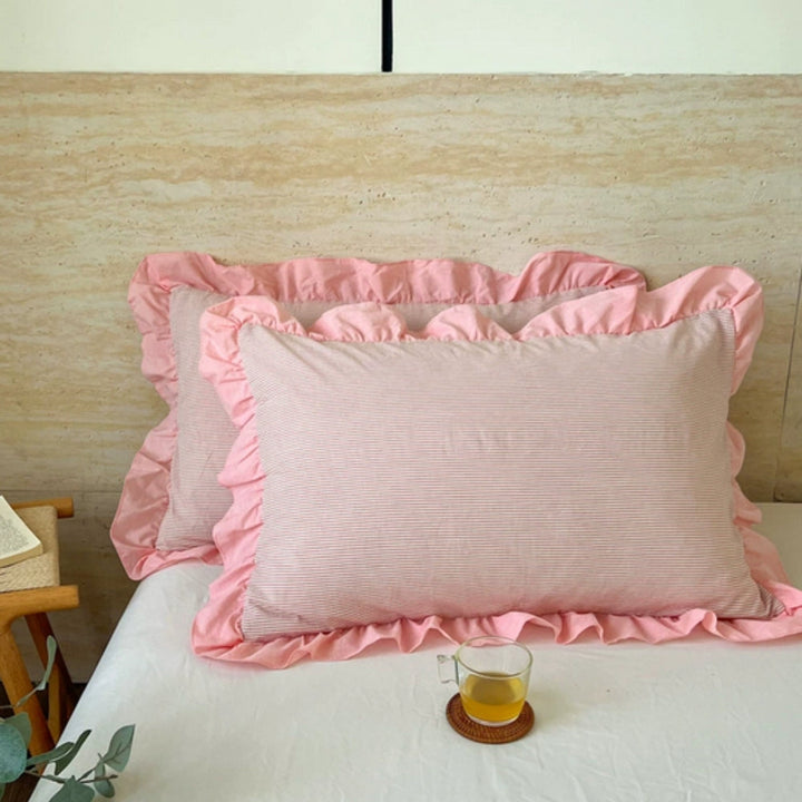 Lisslune | Striped Ruffled Lace Pillowcases in Multiple Colors